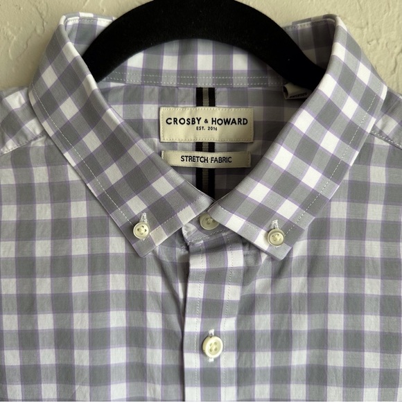 Crosby & Howard Gray White Purple Check Long Sleeve Mens Shirt Button Down Sz Lg - Picture 6 of 14